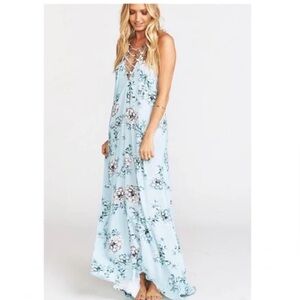 Show Me Your Mumu Blue Floral Logan Lace Up Maxi Dress Medium NWT Boho Halter